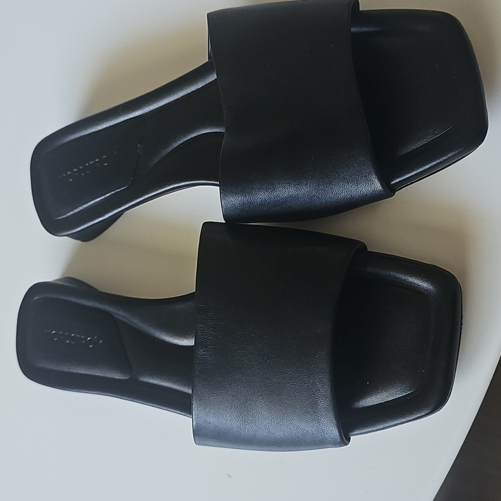 Nordstrom Babette Black Leather Women's Slide Sandals - Picture 5 of 12